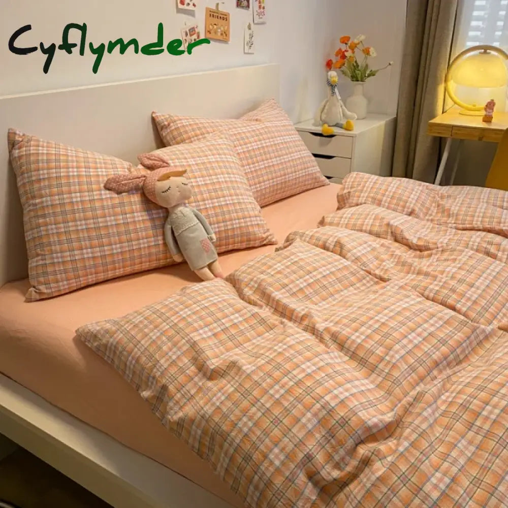 Cyflymder Fashion Plaid Bedding Set 100% Cotton Duvet Cover Set Home Textiles Nordic Bed Sheet Queen King Quilt Cover
