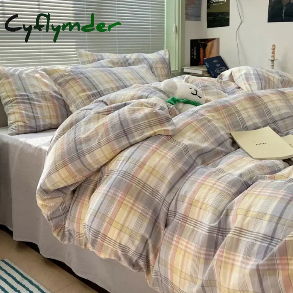 Cyflymder Fashion Plaid Bedding Set 100% Cotton Duvet Cover Set Home Textiles Nordic Bed Sheet Queen King Quilt Cover
