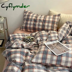 Cyflymder Fashion Plaid Bedding Set 100% Cotton Duvet Cover Set Home Textiles Nordic Bed Sheet Queen King Quilt Cover