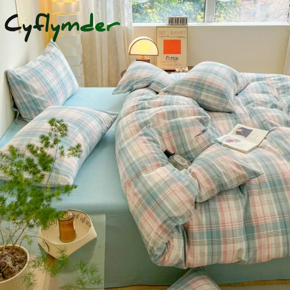Cyflymder Fashion Plaid Bedding Set 100% Cotton Duvet Cover Set Home Textiles Nordic Bed Sheet Queen King Quilt Cover