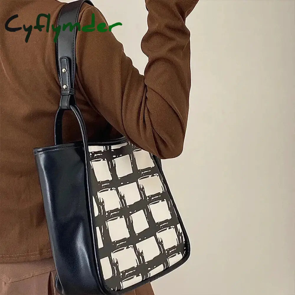 Cyflymder Fashion Plaid Design Women’s Tote Bag Large Capacity Ladies Travel Shopping Shoulder