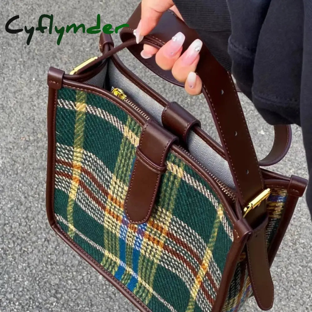 Cyflymder Fashion Plaid Shoulder Bags For Women Retro Design Ladies Purses And Handbags Casual