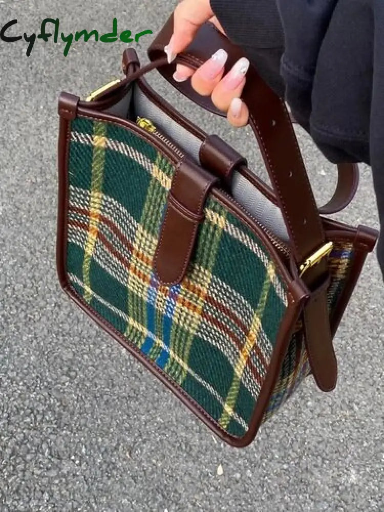 Cyflymder Fashion Plaid Shoulder Bags For Women Retro Design Ladies Purses And Handbags Casual