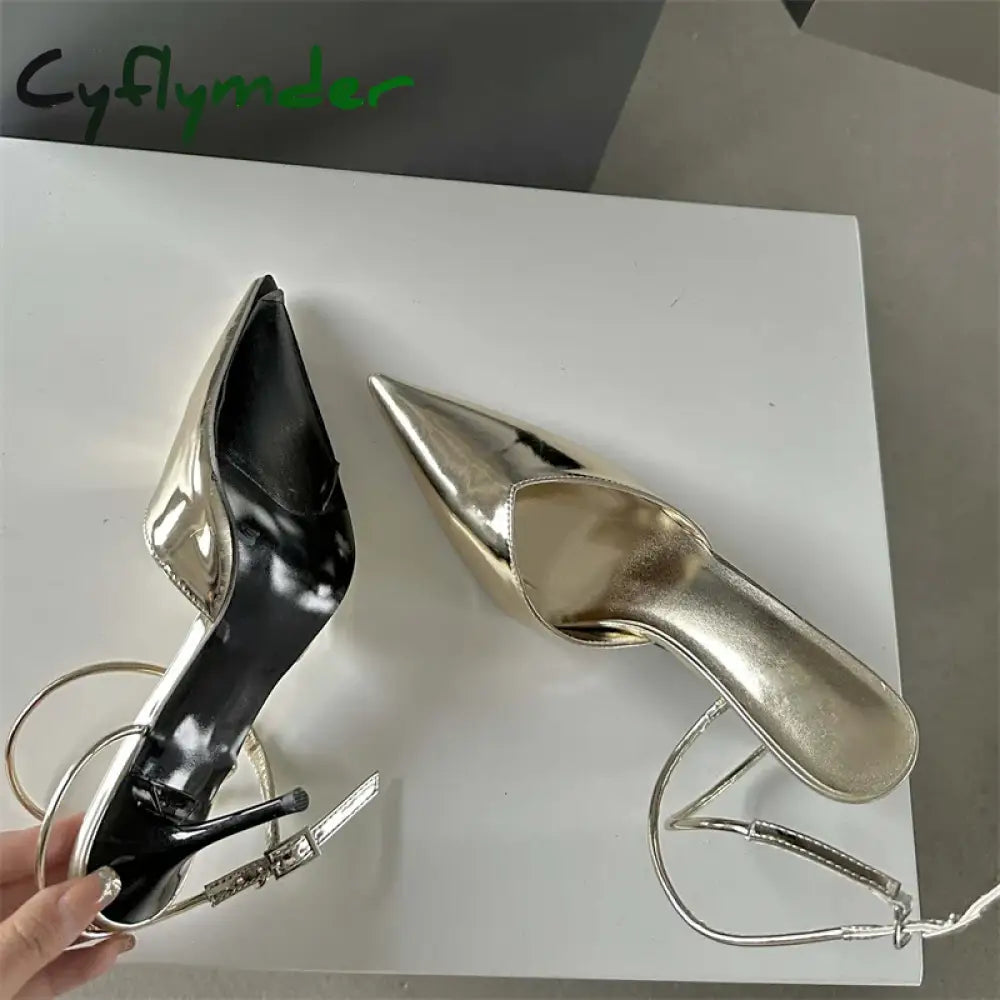 Cyflymder Fashion Pointed Toe Pumps Woman Sandals Elegant Buckle Strap Thin Low Heels Slingbacks Wedding Spring Female