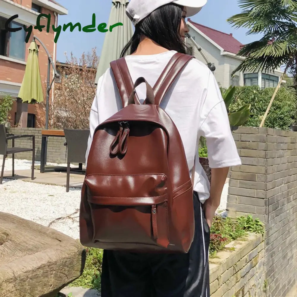 Cyflymder Fashion Preppy Style Women Backpack Leather School Bag Backpacks For Teengers Gilrs Large