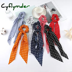 Cyflymder Fashion Print Chiffon Long Ribbon Scrunchies Women Girls Ponytail Scarf Elastic Hair