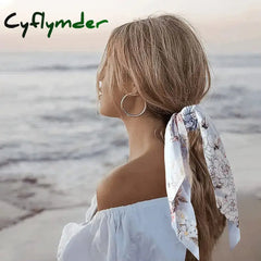 Cyflymder Fashion Print Chiffon Long Ribbon Scrunchies Women Girls Ponytail Scarf Elastic Hair