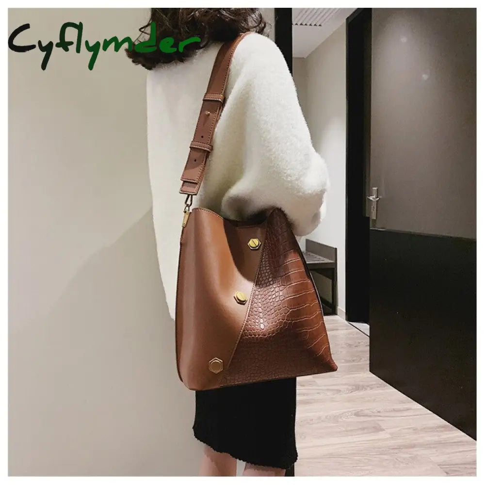 Cyflymder Fashion Pu Leather Bucket Bag Women Shoulder Bags Women’s Handbag Women Crossbody