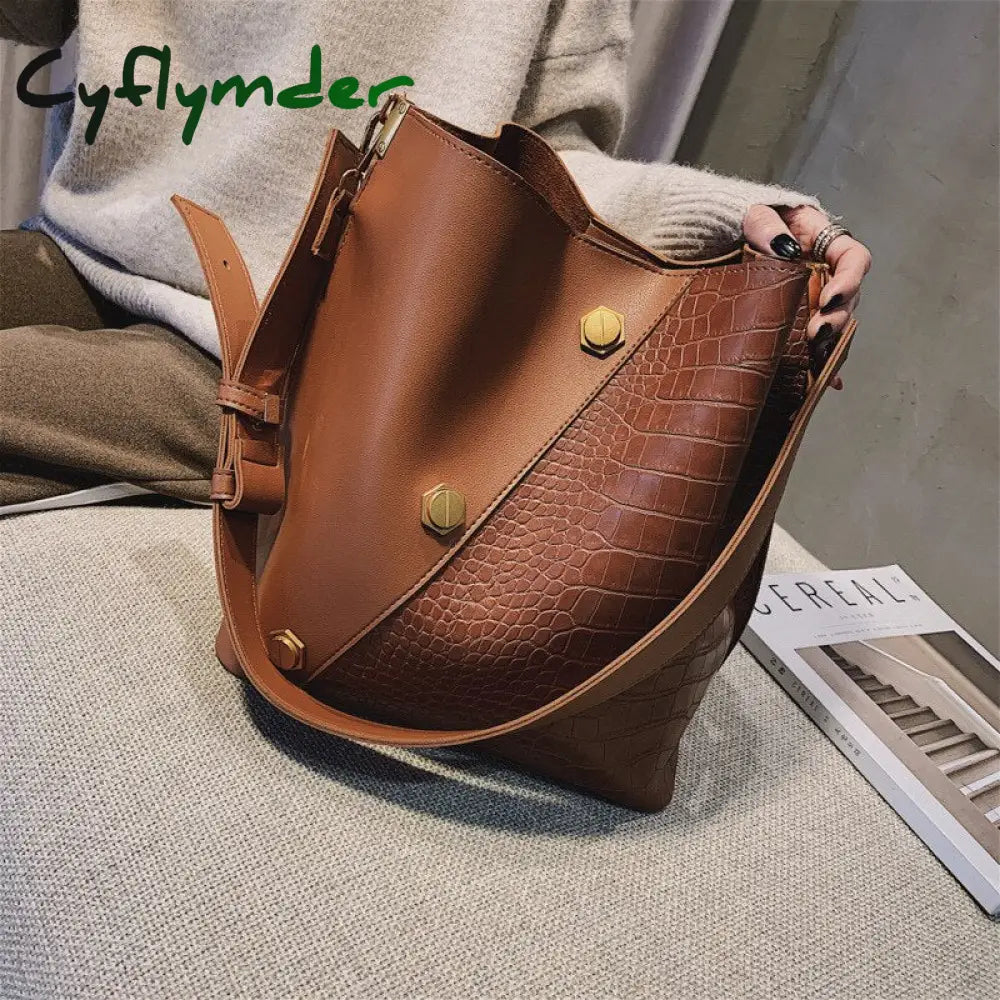 Cyflymder Fashion Pu Leather Bucket Bag Women Shoulder Bags Women’s Handbag Women Crossbody