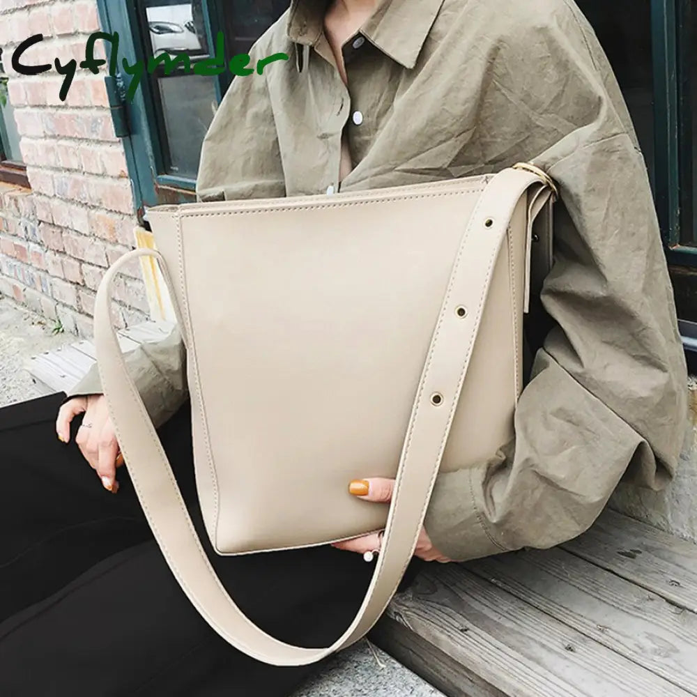 Cyflymder Fashion Pu Leather Composite Bags For Ladies Casual Solid Large Capacity Bucket Women