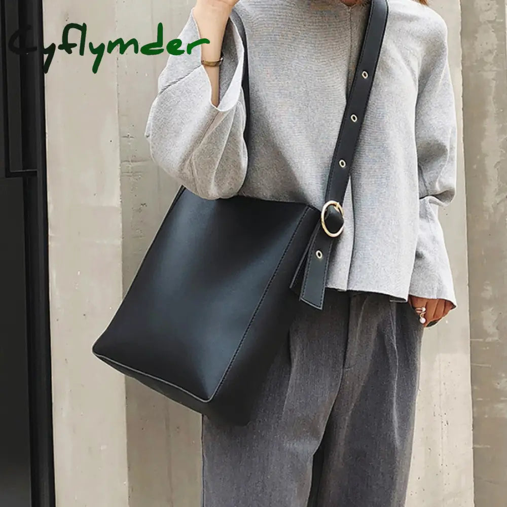 Cyflymder Fashion Pu Leather Composite Bags For Ladies Casual Solid Large Capacity Bucket Women