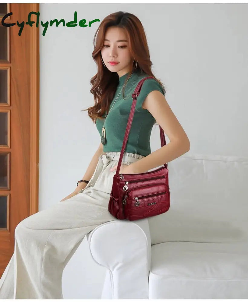 Cyflymder Fashion Pu Leather Shoulder Bag Portable Elegant Women Large Capacity Mother Daily Square