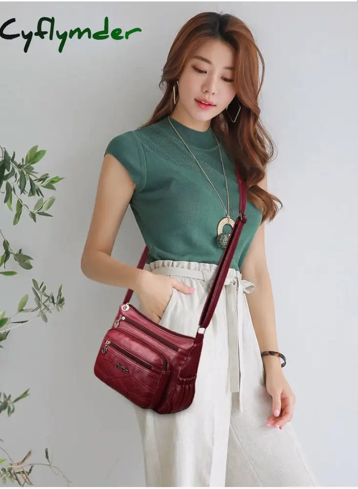 Cyflymder Fashion Pu Leather Shoulder Bag Portable Elegant Women Large Capacity Mother Daily Square