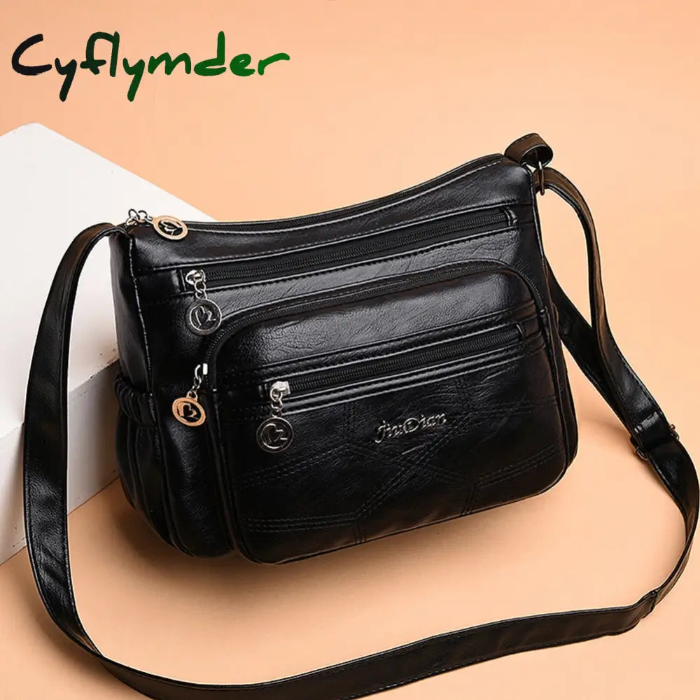 PU Leather Shoulder Bag Portable Elegant Women Large Capacity Mother Daily Square Bag Travel Multi-zipper Messenger Bag