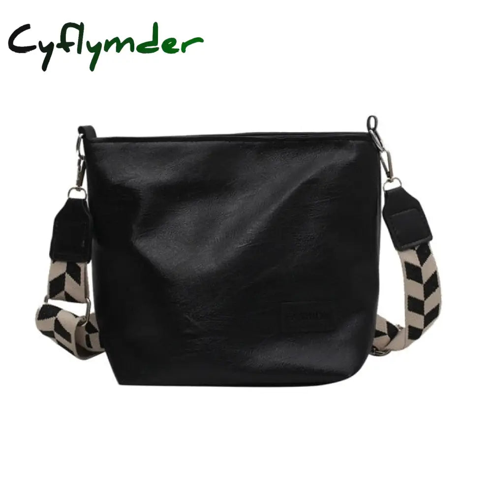 Cyflymder Fashion Pu Leather Shoulder Bucket Bag Simple Solid Color Messenger Plaid Pattern Strap