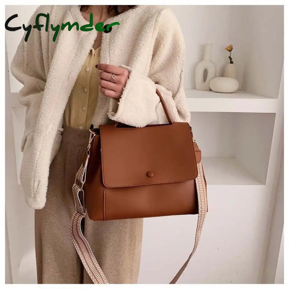 Cyflymder Fashion Pu Leather Women Handbag High Capacity Winter Solid Color Female Shoulder