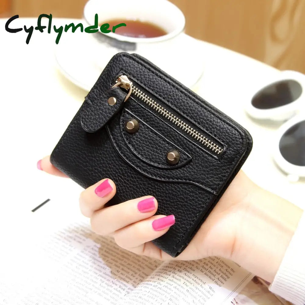 Cyflymder Fashion Pu Leather Women Short Wallets Multiple Credit Card Holders Hasp Zipper Coin