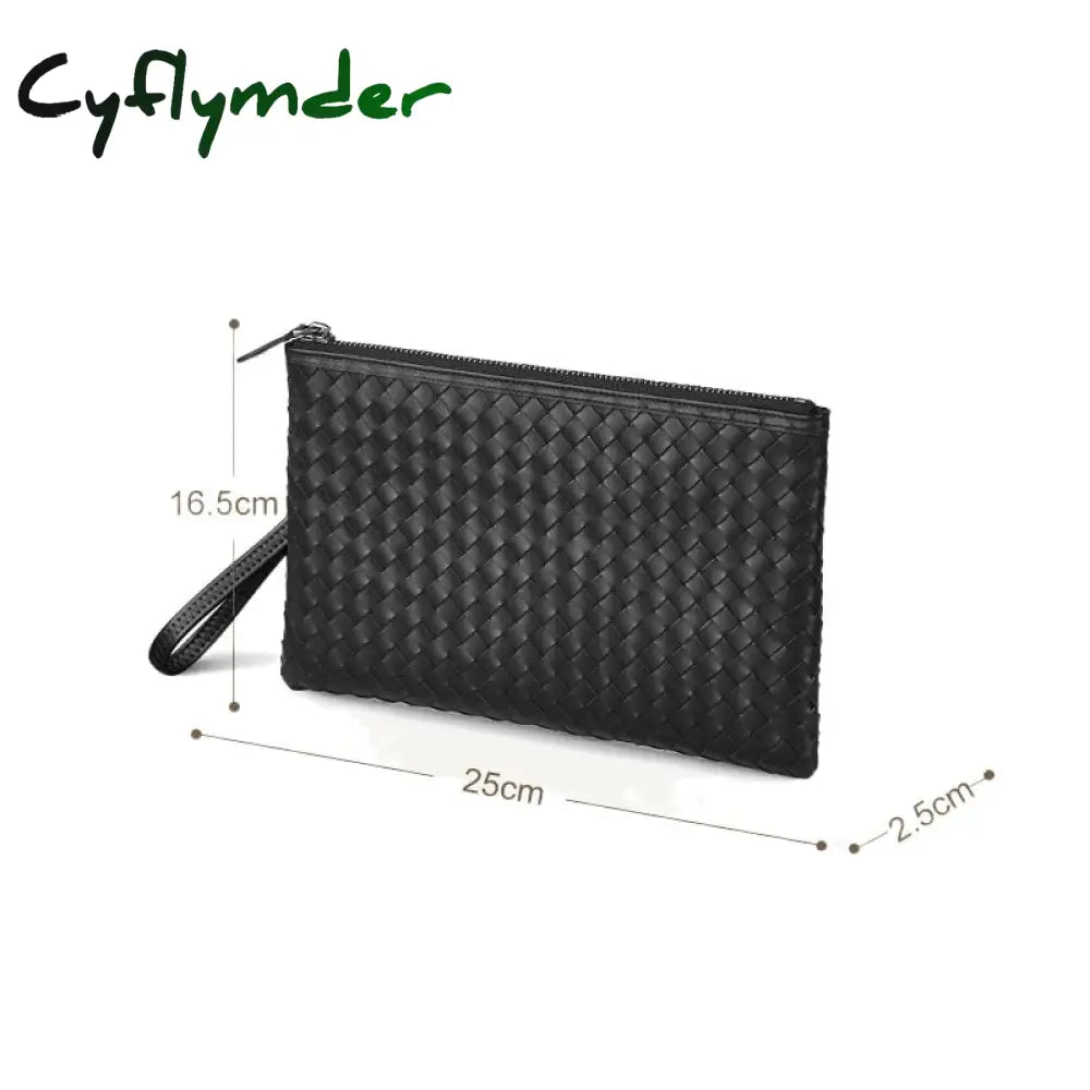 Cyflymder Fashion Pu Leather Woven Backpack For Men Luxury Business Laptop Bag Mens Zipper Travel