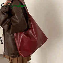 Cyflymder Fashion Red Womens Shoulder Bag Vintage Designer Large Capacity Casual Tote Autumn And