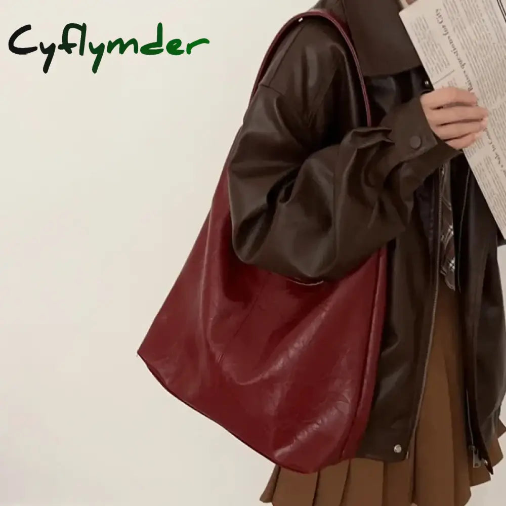 Cyflymder Fashion Red Womens Shoulder Bag Vintage Designer Large Capacity Casual Tote Autumn And