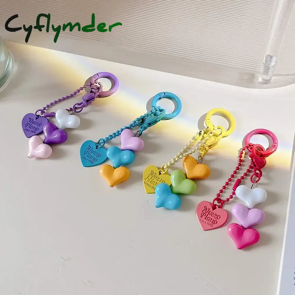 Cyflymder Fashion Resin Heart Pendant Keychain With Bell Creative Women Colorful Plastic Link Chain