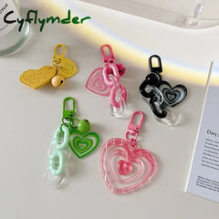 Cyflymder Fashion Resin Heart Pendant Keychain With Bell Creative Women Colorful Plastic Link Chain