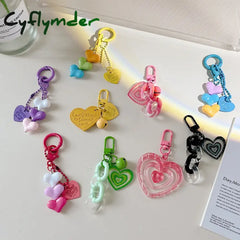 Cyflymder Fashion Resin Heart Pendant Keychain With Bell Creative Women Colorful Plastic Link Chain