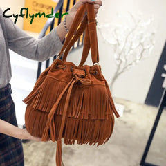 Cyflymder Fashion Retro Faux Suede Fringe Women Messenger Bags Tote New Handbag Tassel Shoulder