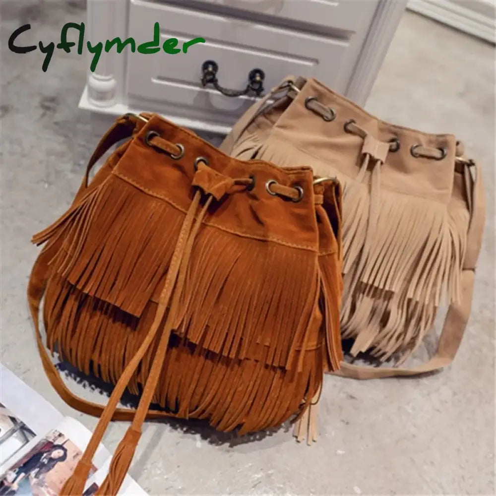 Cyflymder Fashion Retro Faux Suede Fringe Women Messenger Bags Tote New Handbag Tassel Shoulder