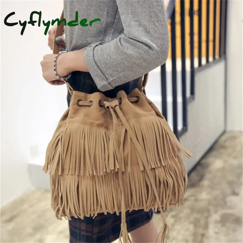 Cyflymder Fashion Retro Faux Suede Fringe Women Messenger Bags Tote New Handbag Tassel Shoulder