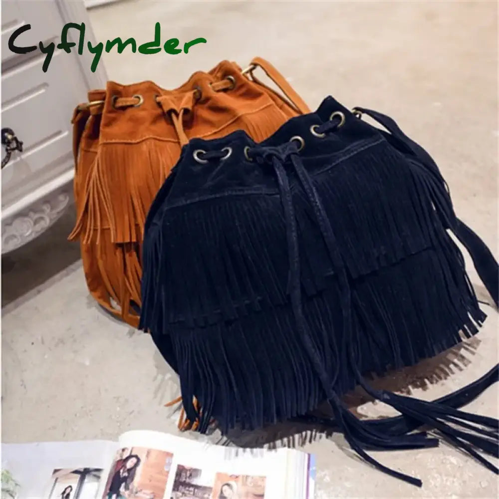 Cyflymder Fashion Retro Faux Suede Fringe Women Messenger Bags Tote New Handbag Tassel Shoulder