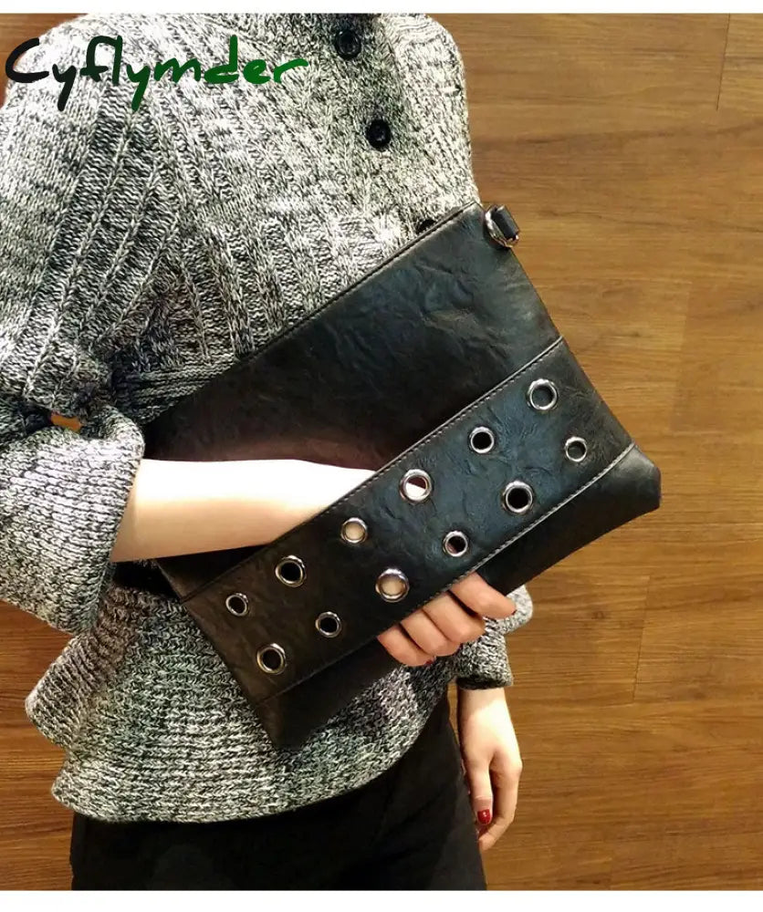 Cyflymder Fashion Rivets Women Envelope Clutch Bag Pu Leather Women’s Crossbody Messenger Female