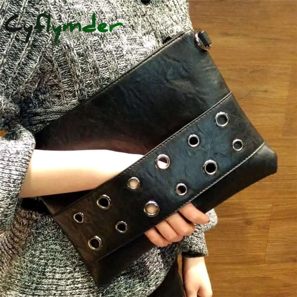 Cyflymder Fashion Rivets Women Envelope Clutch Bag Pu Leather Women’s Crossbody Messenger Female