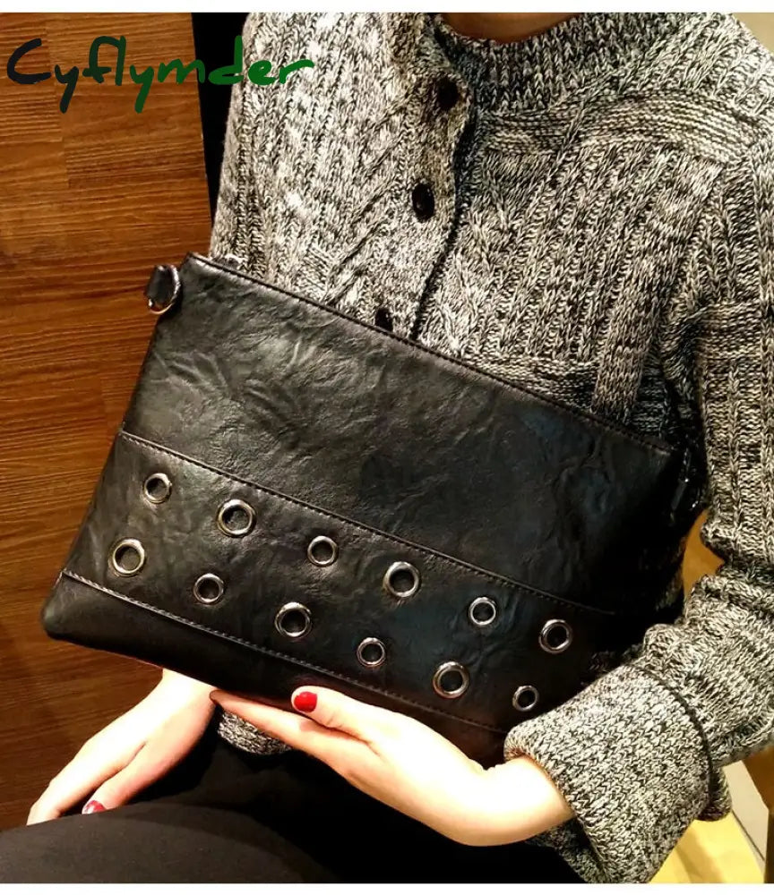 Cyflymder Fashion Rivets Women Envelope Clutch Bag Pu Leather Women’s Crossbody Messenger Female