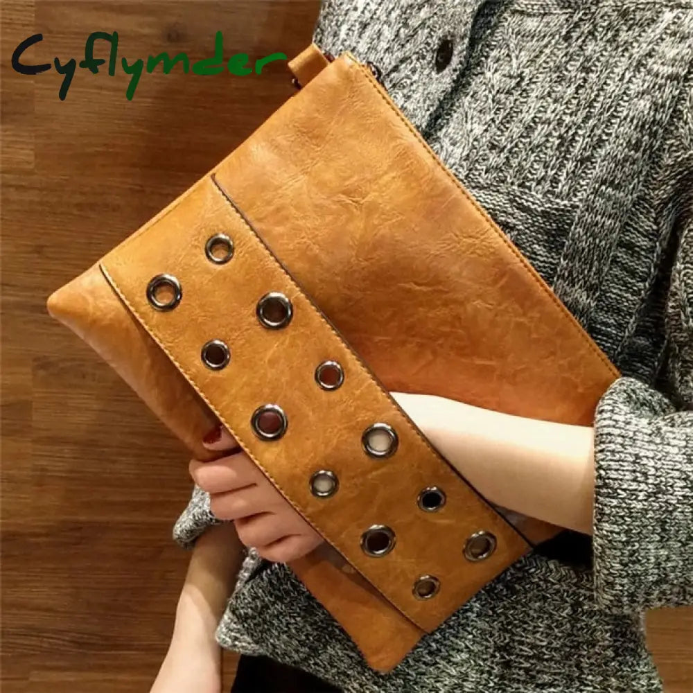 Cyflymder Fashion Rivets Women Envelope Clutch Bag Pu Leather Women’s Crossbody Messenger Female