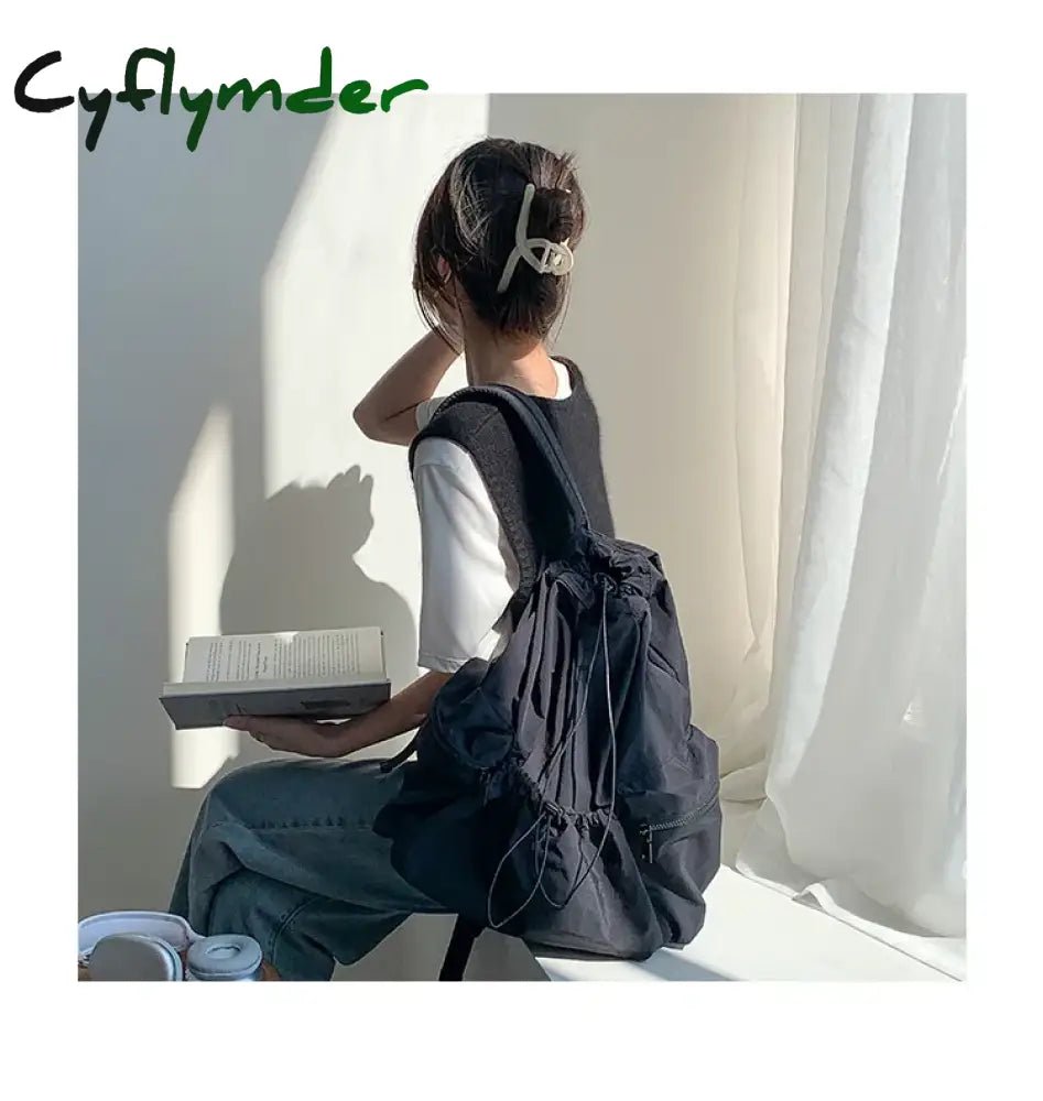 Cyflymder Fashion Ruched Drawstring Backpacks For Women Aesthetic Nylon Fabric Girl Backpack Light