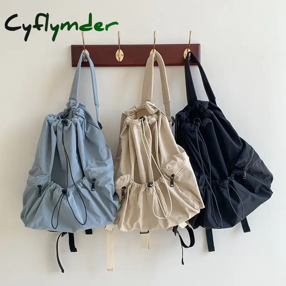 Cyflymder Fashion Ruched Drawstring Backpacks For Women Aesthetic Nylon Fabric Girl Backpack Light