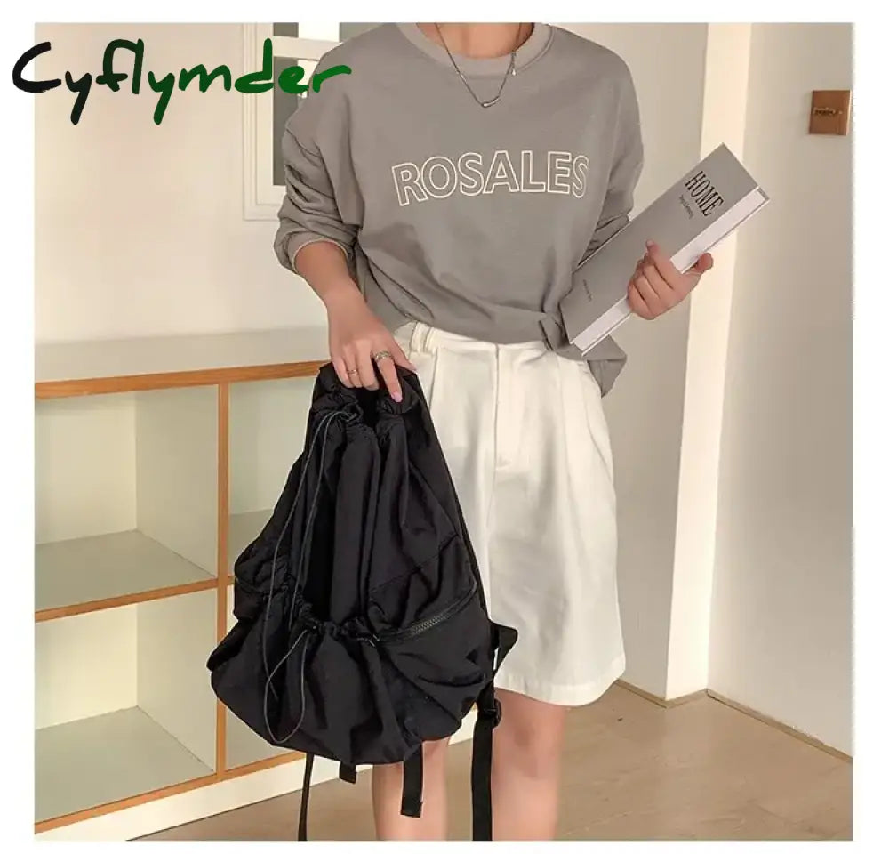 Cyflymder Fashion Ruched Drawstring Backpacks For Women Aesthetic Nylon Fabric Girl Backpack Light