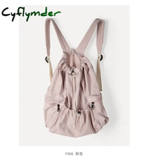 Cyflymder Fashion Ruched Drawstring Backpacks For Women Aesthetic Nylon Fabric Girl Backpack Light