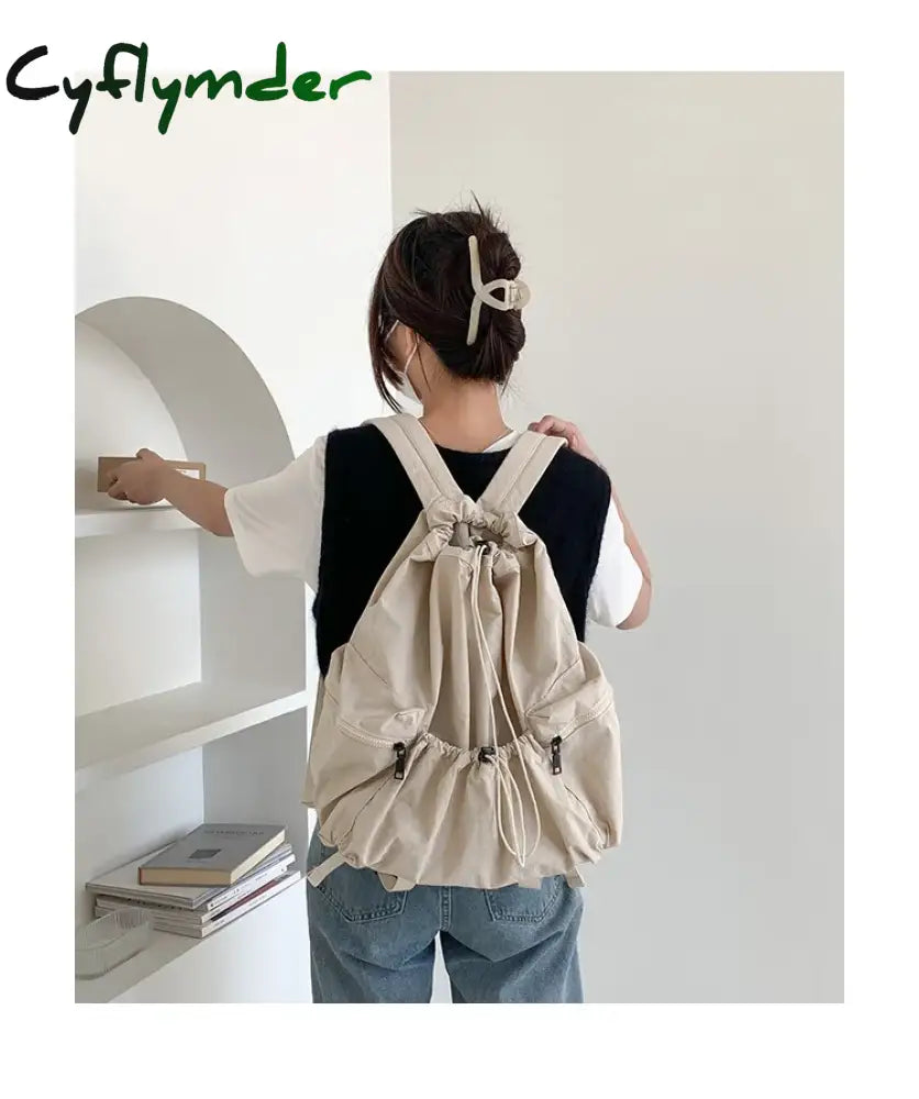 Cyflymder Fashion Ruched Drawstring Backpacks For Women Aesthetic Nylon Fabric Girl Backpack Light