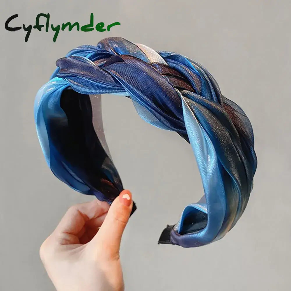 Cyflymder Fashion Shiny Twisted Braid Headband Women Girl Wide Side Hairband Simple Mesh Hair Hoop