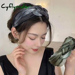 Cyflymder Fashion Shiny Twisted Braid Headband Women Girl Wide Side Hairband Simple Mesh Hair Hoop