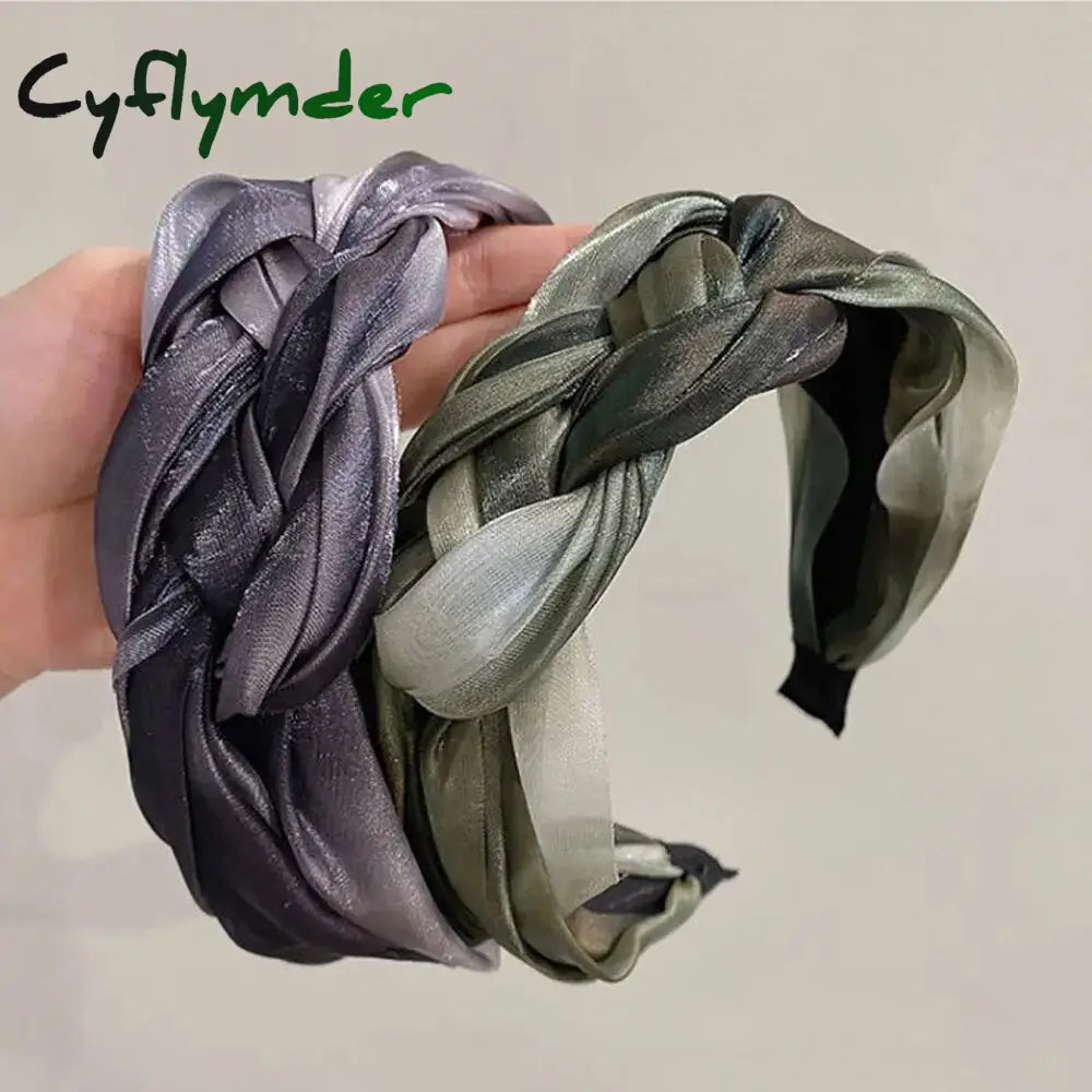 Cyflymder Fashion Shiny Twisted Braid Headband Women Girl Wide Side Hairband Simple Mesh Hair Hoop