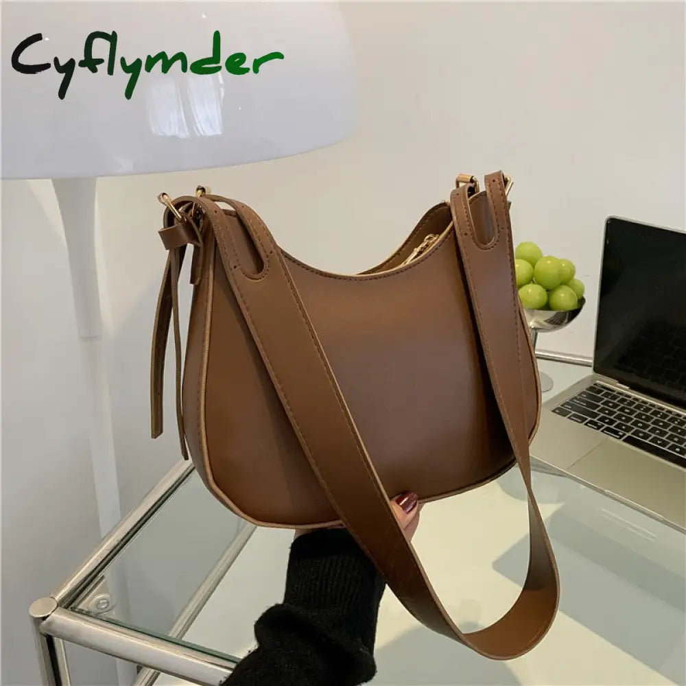 Cyflymder Fashion Shoulder Bags For Women Casual Crossbody Pu Leather Solid Color Simple Handbags