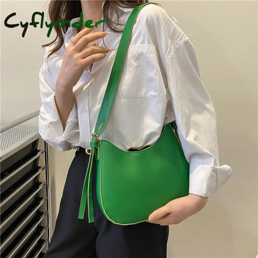 Cyflymder Fashion Shoulder Bags For Women Casual Crossbody Pu Leather Solid Color Simple Handbags