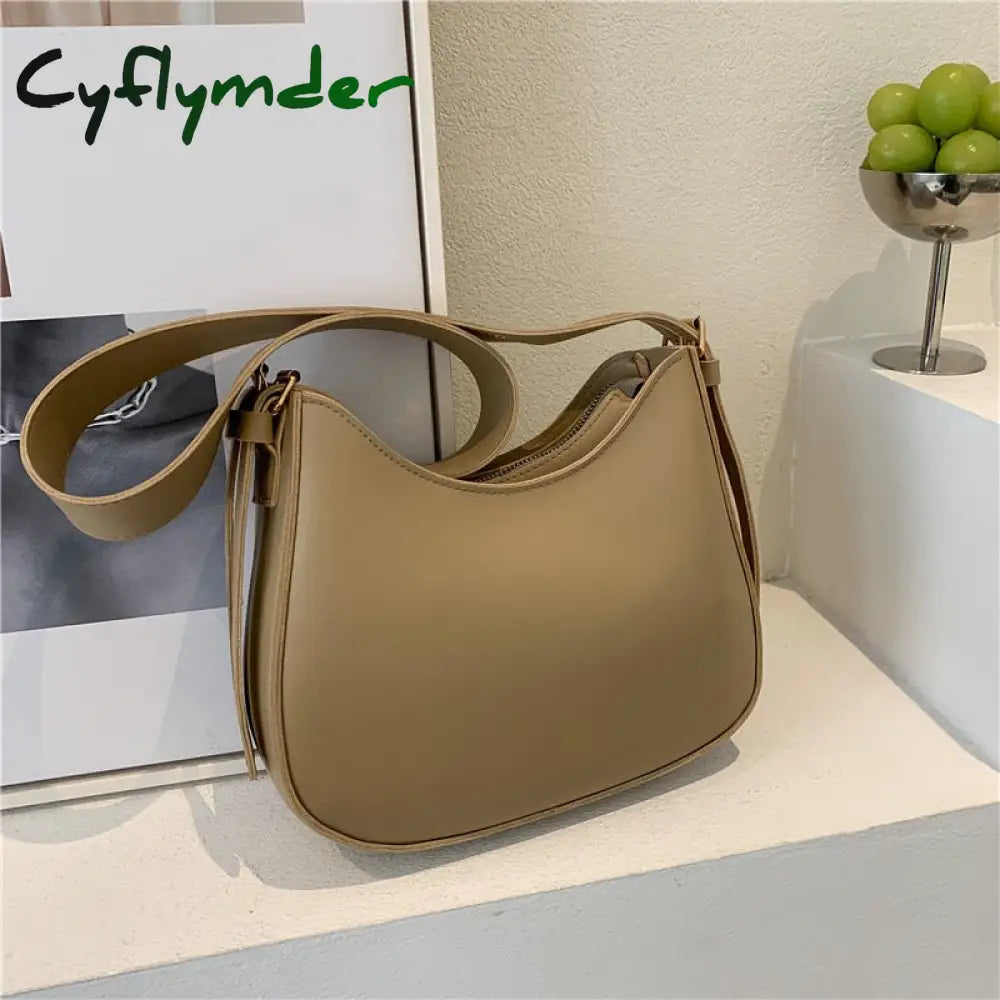 Cyflymder Fashion Shoulder Bags For Women Casual Crossbody Pu Leather Solid Color Simple Handbags