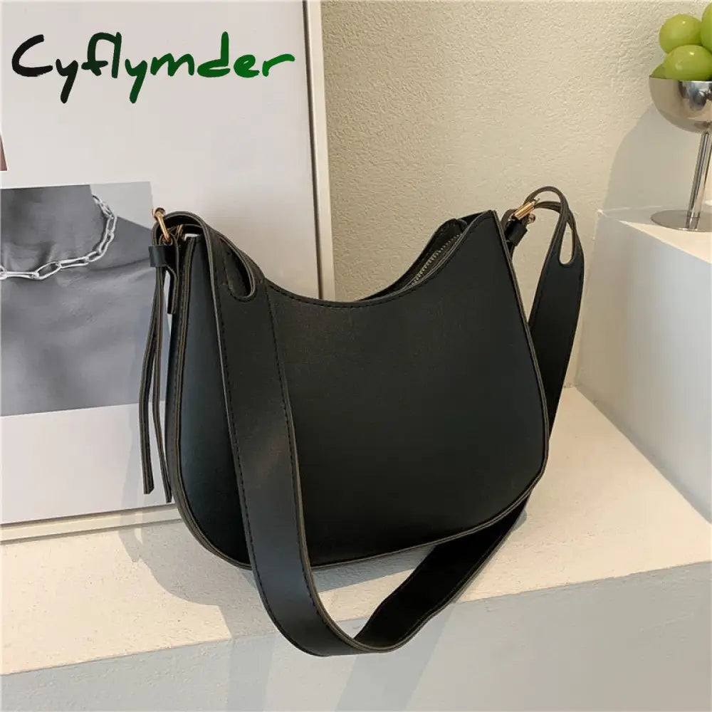 Cyflymder Fashion Shoulder Bags For Women Casual Crossbody Pu Leather Solid Color Simple Handbags