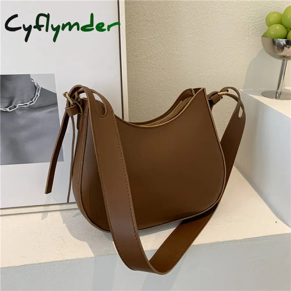 Cyflymder Fashion Shoulder Bags For Women Casual Crossbody Pu Leather Solid Color Simple Handbags