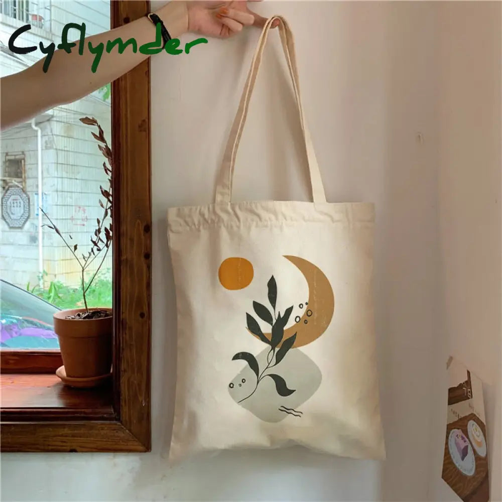 Cyflymder Fashion Shoulder Bags Large Capacity Student Book Bag Retro Boho Plants Aesthetic Canvas