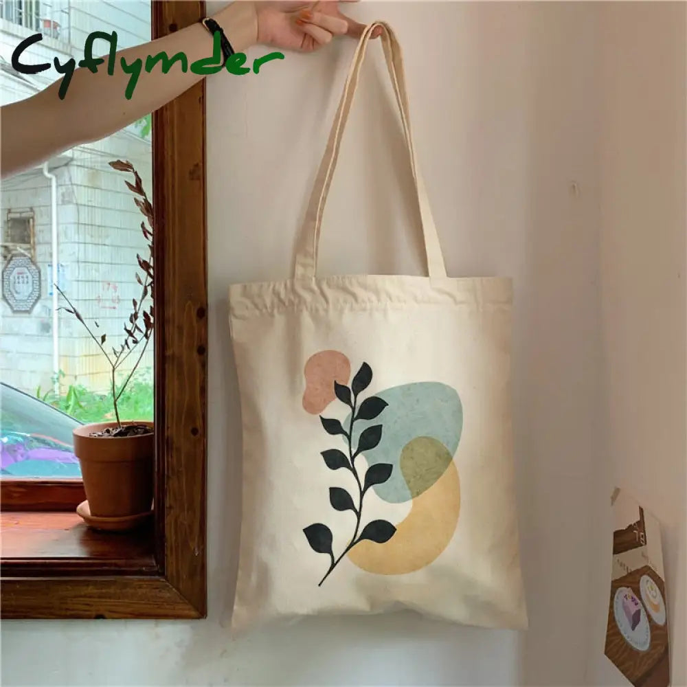 Cyflymder Fashion Shoulder Bags Large Capacity Student Book Bag Retro Boho Plants Aesthetic Canvas